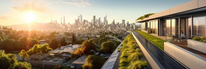 Crédence de cuisine en verre imprimé Gris 2 Modern Solar Cliff Cityscape - Landscape with a Modern Solar Cliff City created with Generative AI Technology