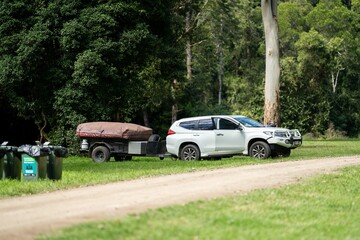 Off grid camping in a caravan with solar panels, on a holiday Adventure in NSW, Australia Pristine Bushland