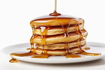 a stack of pancakes with a drizzle of maple syrup - obrazy, fototapety, plakaty