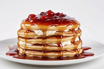 a stack of pancakes with a drizzle of maple syrup