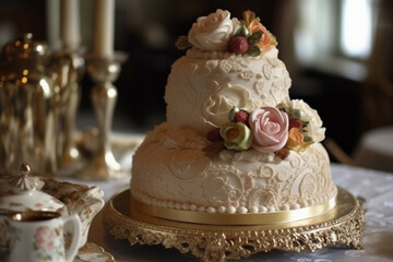 Obraz na płótnie Canvas antique wedding cake set on a table