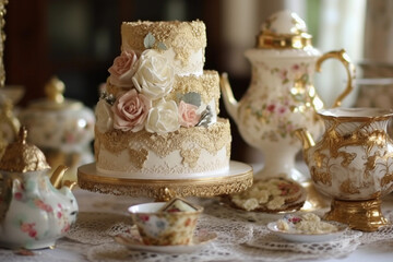Obraz na płótnie Canvas antique wedding cake set on a table