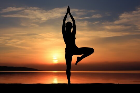 Serenity at Sunset: Yoga Amidst Nature's Beauty, generative AI