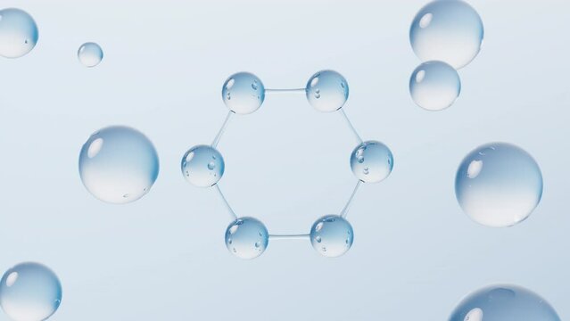 Molecule and water drop, 3d rendering.