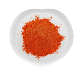 Powdered dried red pepper in modern ceramic plate on transparent png