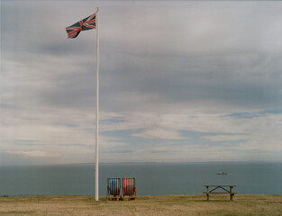 Sun longers on a beach in Britain