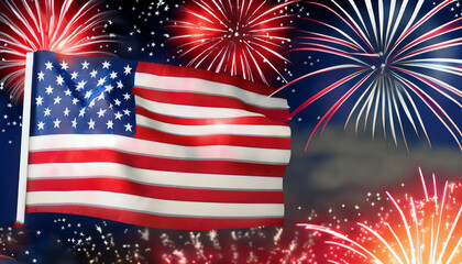 USA flag against colorful fireworks generative ai