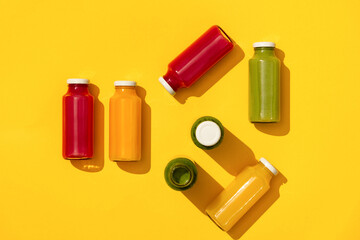 Healthy beverages colorful detox vegan juice smoothie drinks