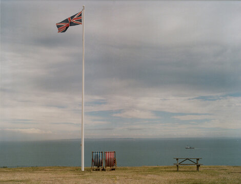 Sun longers on a beach in Britain