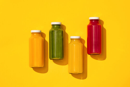 Healthy beverages colorful detox vegan juice smoothie drinks