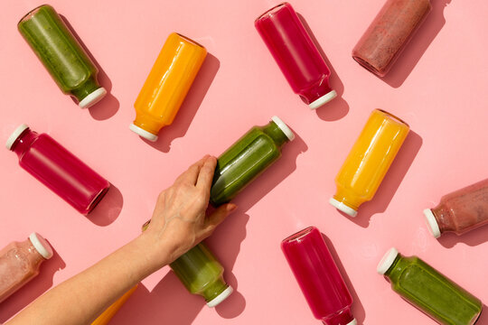 Healthy beverages colorful detox vegan juice smoothie drinks