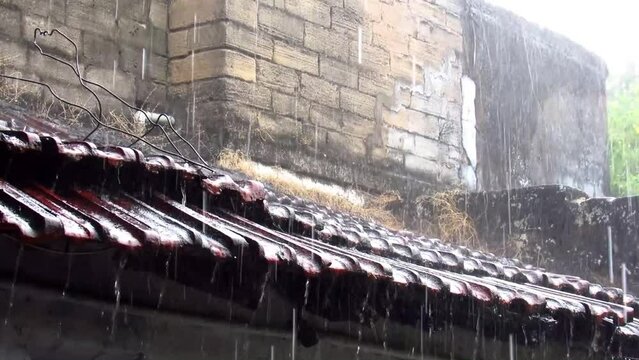 Junagadh, Gujarat-India June 12, 2023, Heavy rain and winds of Biparjoy cyclone. Heavy rainfall and thunderstorms due to Biparjoy Cyclone. Heavy to moderate rain with winds due to Biparjoy.
