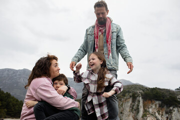 Family in Montenegro mountains