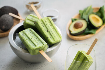 Raw vegan dairy and gluten free ice cream made of avocado and coconut
