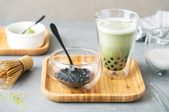 Vegan Matcha bubble tea made with plant based ingredients