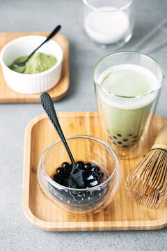 Vegan Matcha bubble tea made with plant based ingredients