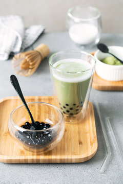 Vegan Matcha bubble tea made with plant based ingredients