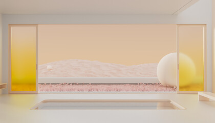 Minimalist interior with yellow windows