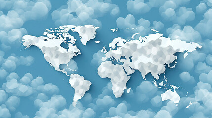 World map clouds background. Generative AI.