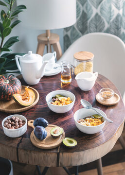 Vegan Organic Millet Porridge with Pumpkin, Plums and nuts