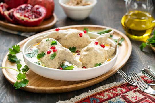 Traditional Georgian Gourmet Chicken Satsivi in a Walnut Sauce