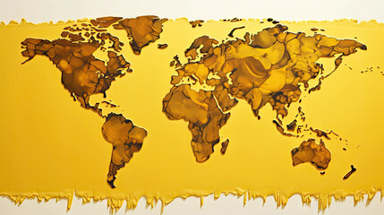 World map golden oil background. Generative AI.