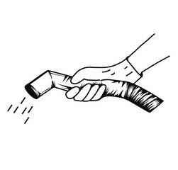 male hand holding vacuum cleaner