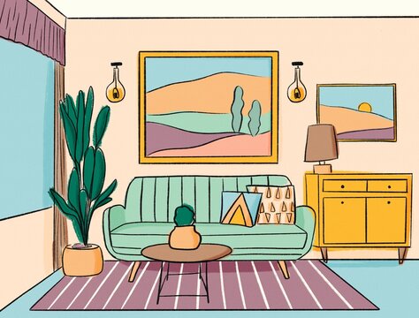 Living room interior vintage design