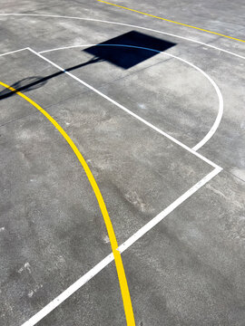 Basket ball court shadow and paint lines