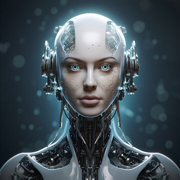 Female robot face, Artificial intelligence concept. Generative AI