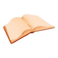 Open book with empty pages. Suitable for back to school, university, college, library. Personal diary. Watercolor illustration isolated object. Cozy calm colors. for design of bookshop, stories, card.