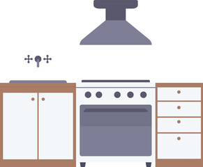 kitchen furniture with electric stove and cooker over white background, vector illustration