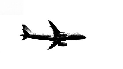 Black and white graffiti style illustration of flying airplane. 