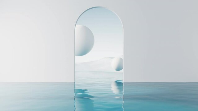 Water surface with round balls background, 3d rendering.