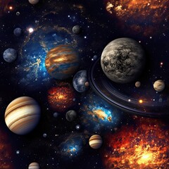 Obraz na płótnie Canvas Fantasy Saturn Galaxy Seamless pattern