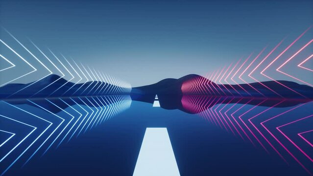 Dark road with glowing neon lines, 3d rendering.