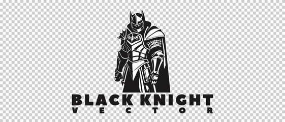 Vector logo. Fantasy black knight in armor. Emblem or label. Isolated background.