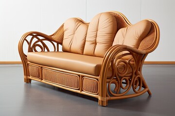 Rattan Sofa with Synthetic Leather