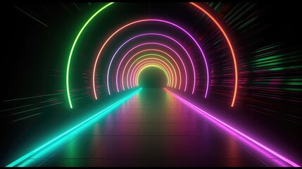  Abstract tunnel of light and new highlights. Abstract neon light  background, Generative AI