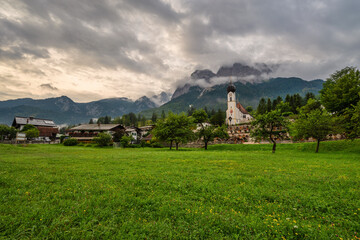 Alps mountain range and Zugspitze Peak top of Germany, Grainau Village Garmisch Partenkirchen