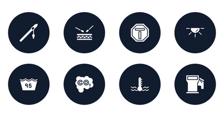 car dashboard signals filled icons set. flat filled icons sheet included native american spear, native americandrum, end of way, dome light, 95 degrees maximun agitation, carbon monoxide, engine