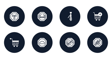 signal and prohibitions filled icons set. flat filled icons sheet included non ionizing radiation, bridge road, necktie, add button, hand truck, hump, no rodents, no insects vector.
