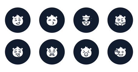 emoji filled icons set. flat filled icons sheet included wink emoji, kissing with closed eyes emoji, exploding head suspect drool surprise yelling hello vector.