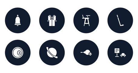 driving school filled icons set. flat filled icons sheet included school alarm, lab coat, highchair, hockey stick, ball pool, saturn, table tennis, car park vector.