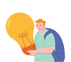 Men Holding Light Bulbs Cartoon Character vector illustration
