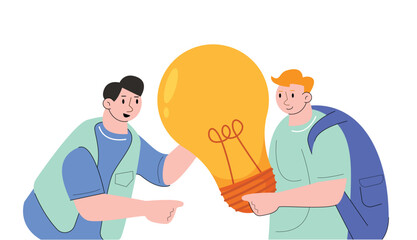 People Holding Light Bulbs Cartoon Character vector illustration
