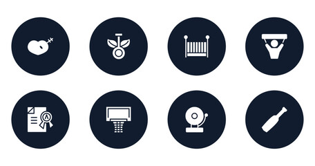 sports filled icons set. flat filled icons sheet included treason, chlorophyll, cradle, fans, grade, basketball equipment, school bell, baseball bat vector.