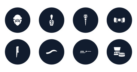 beautiful filled icons set. flat filled icons sheet included bald, nail paint, makeup brush, wedding bow tie, hairbrush, eyebrow, teeth brush, cosmetics products vector.
