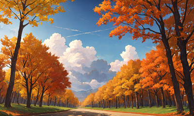 가을 나무, 낙엽, 숲 속 풍경