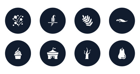 thanksgiving filled icons set. flat filled icons sheet included firework, aw, fern, sea cow, muffin, circus, dead tree, pear vector.